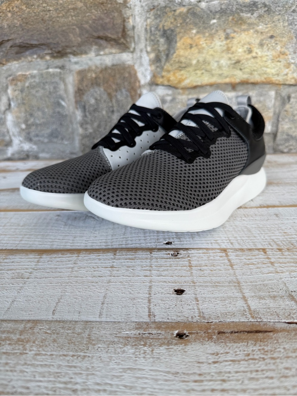 Moshn Women's Charcoal Knit Lace-Up Sneakers with cushioned white sole-NWT